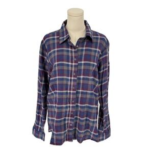 Lincoln Outfitters Button Down Shirt Purple Blue Plaid 100% Cotton XL